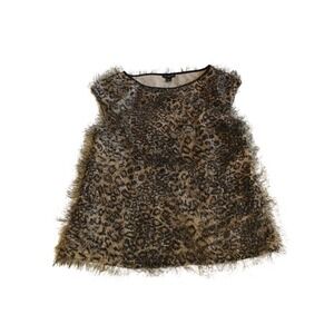 Ann‎ Taylor Petite 4P Sleeveless Top Brown Leopard Print Fringed Blouse